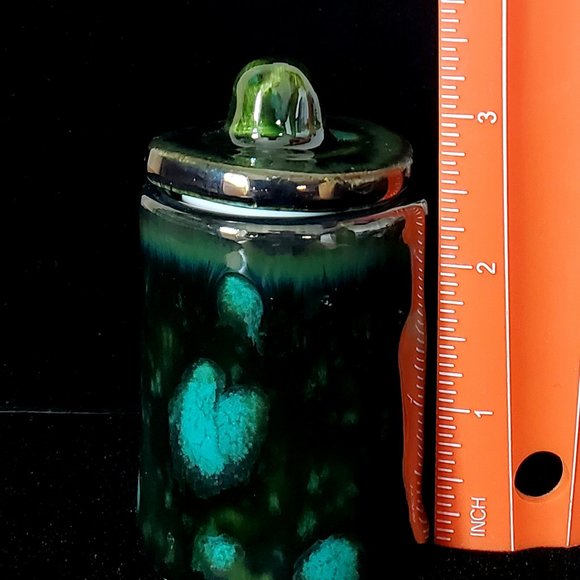 Handmade Small Ceramic Stash Jar Marsh Green with Turquoise Blooms - Picture 9 of 9